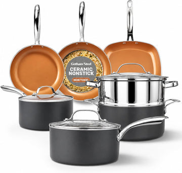 12 Pc Pots and Pans Set Non Stick Ceramic Cookware Set | Non Toxic PFOA/PFOS/PTFE Free, Stay Cool Stainless Steel