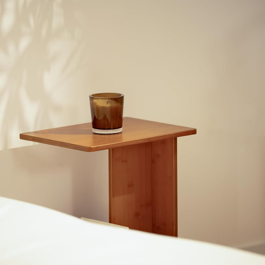 Solid Bamboo C-Shaped End Table Set of 2, Sustainable Mid-Century Modern Wood Sofa Side Table, Easy Assembly (Walnut)