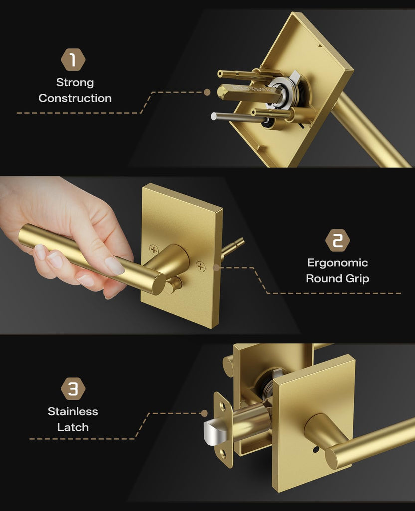 10 Pack Brushed Gold Privacy Interior Door Handles