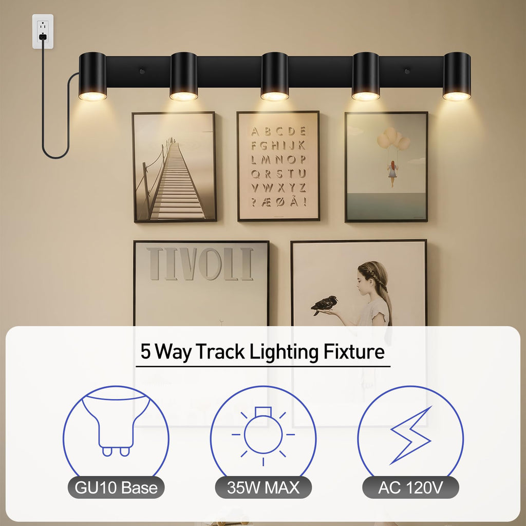 LED Plug in Track Light Kit, Matte Black 5-Light
