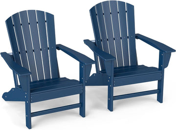 Oversized Adirondack Chairs Set of 2, HDPE All Weather, Blue | 21.6" Extra-Wide Seat | 400 lb Capacity | Stable