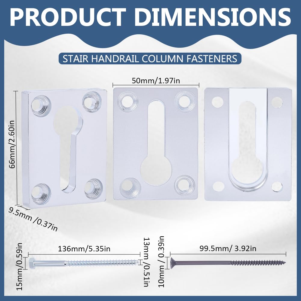 6 Sets 36Pcs Newel Post Fastener Carbon Steel Newel Post Fastener Mounting Kit Wood Handrail Installation Hardware