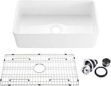K2-SF33 33-inch Single Bowl Fireclay Farmhouse Sink | Apron Front, Heat Safe Glazing | Scratch & Stain Resistant |