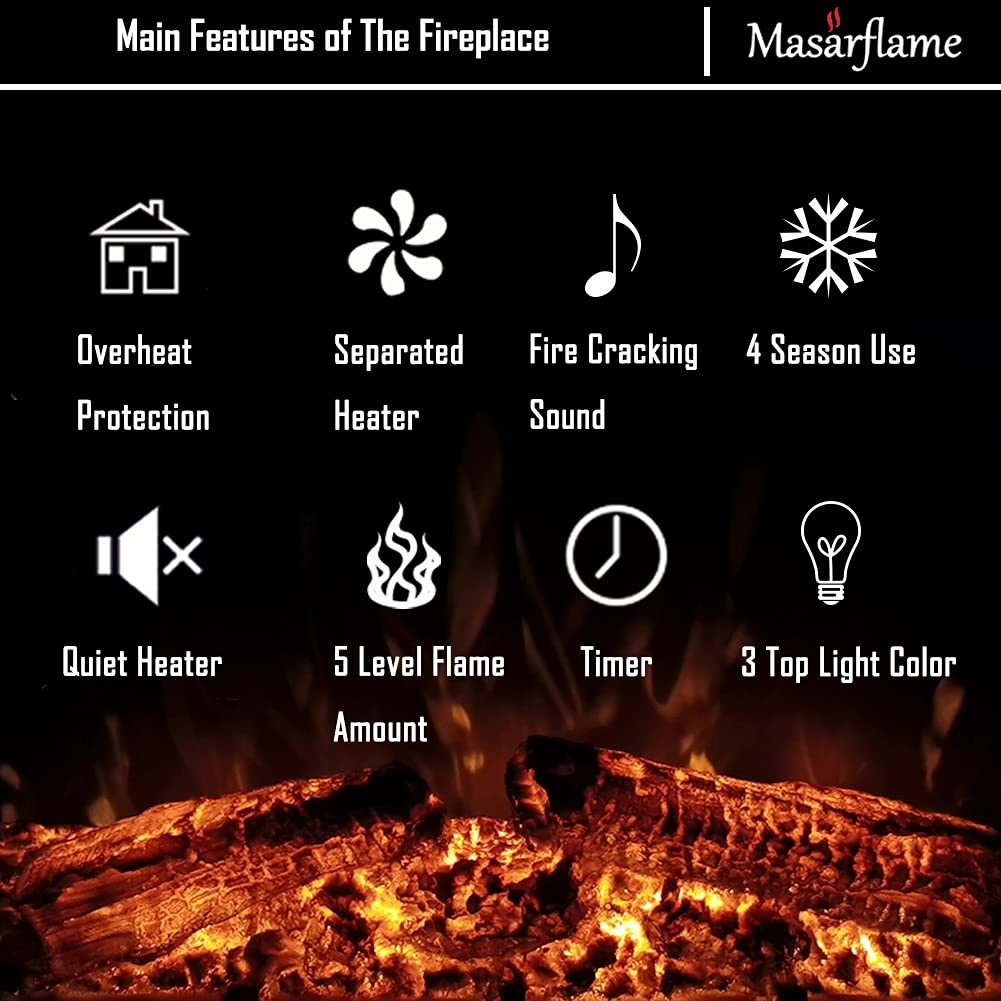 30'' Electric Fireplace Insert, Retro Recessed Fireplace Heater with Fire Cracking Sound, Remote Control & Timer