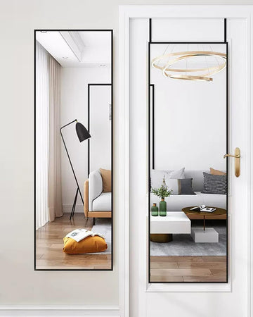 48"x 14" Door Mirror, Full Length Mirror Wall Mounted, Over The Door, Full Body, Hanging Rectangle - Black