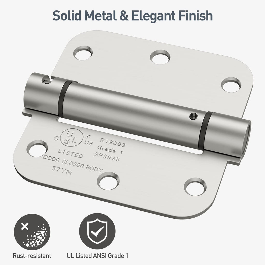 3 Pack Self Closing Door Hinges 3.5 Inch Spring Hinge, Brushed Nickel