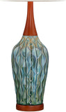 Rocco Mid Century Modern Table Lamp 30" Tall Ceramic Blue Teal Glaze Wood Handmade Linen Drum Shade Cottage Core Decor