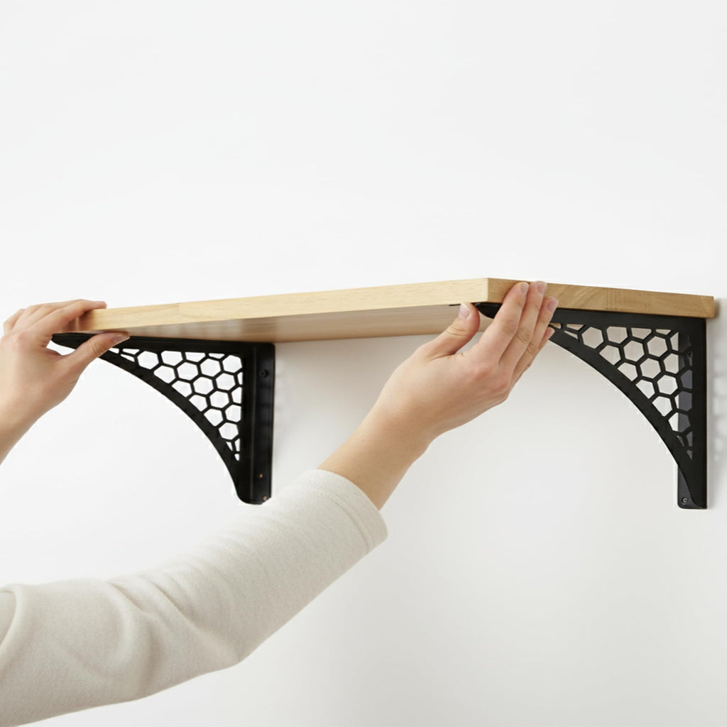 Wall Shelf with Wooden Top Black|White Iron Brackets Storage Rack|Industrial Wall-Mounted Floating Shelf (Black