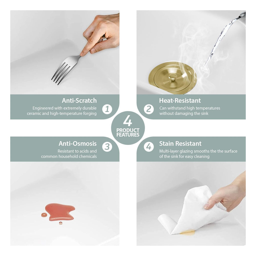 33 White Farmhouse Kitchen Sink - 33X20 Inch Ledge Workstation Reversible Fluted Apron Front Ceramic Porcelain Farm