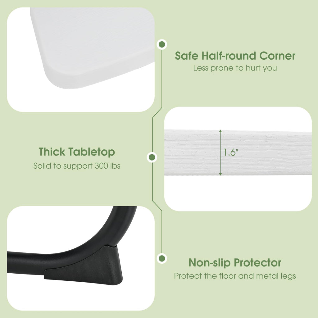 Picnic Table Set for Up to 8 Persons, Round Outdoor Table and Bench Set with Umbrella Hole, HDPE Top & Metal Frame