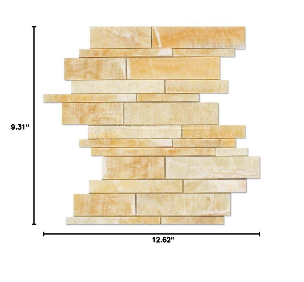 Honey Onyx Random Strip Mosaic Tile, Polished