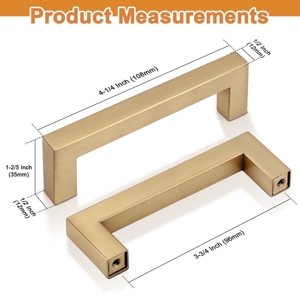 10 Pack 3.75 Inch (96mm) Hole Center Champagne Bronze Cabinet Pulls Square Kitchen Cabinet Handles Dresser Drawer