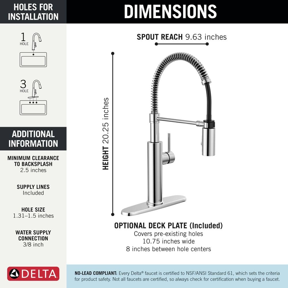 Antoni Pro Style Commercial Kitchen Faucet with Pull Down Sprayer, Chrome Single Hole Kitchen Sink Faucet, Single