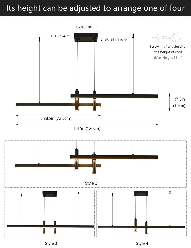 Modern Black Linear Pendant Lights Kitchen Island Lighting Minimalist Led Chandeliers Pool Table Light Dimmable
