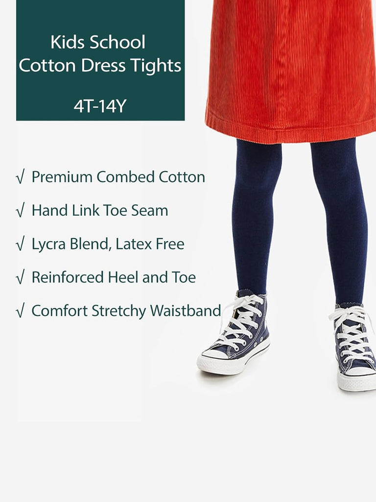Kids Girls School Dress Cotton Tights Black White Gray Navy