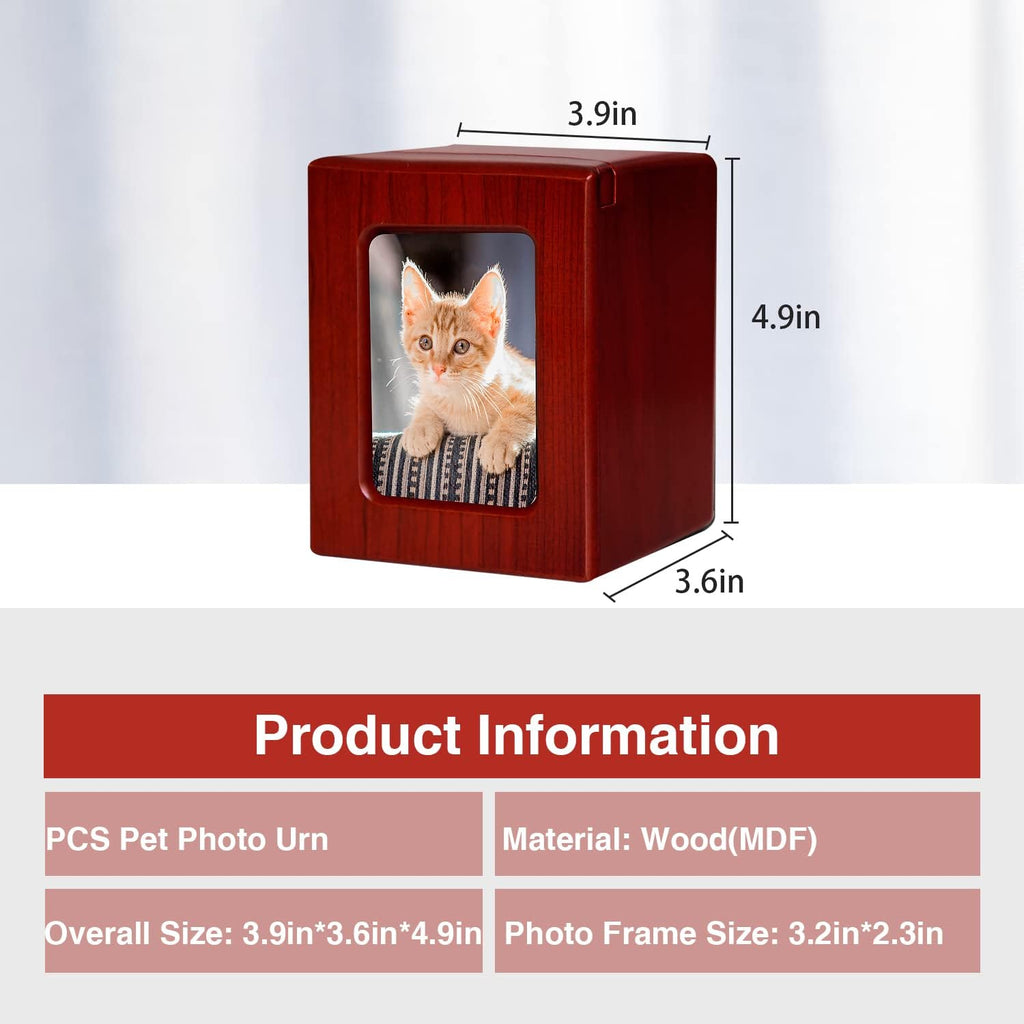 PCS Cat Urn - Photo Urn for Ashes, Cremation Box, Red-Small