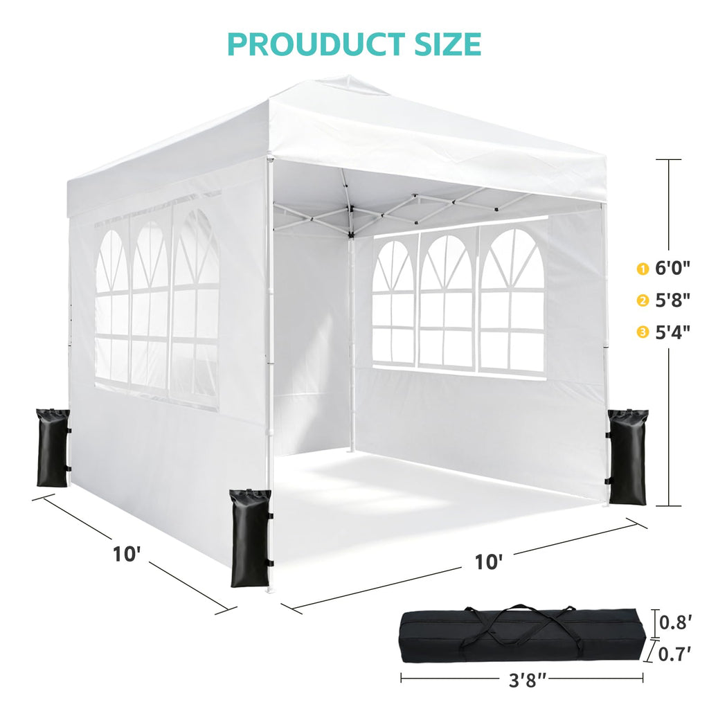 10x10 One Push Pop Up Canopy Tent with Vented Roof, White