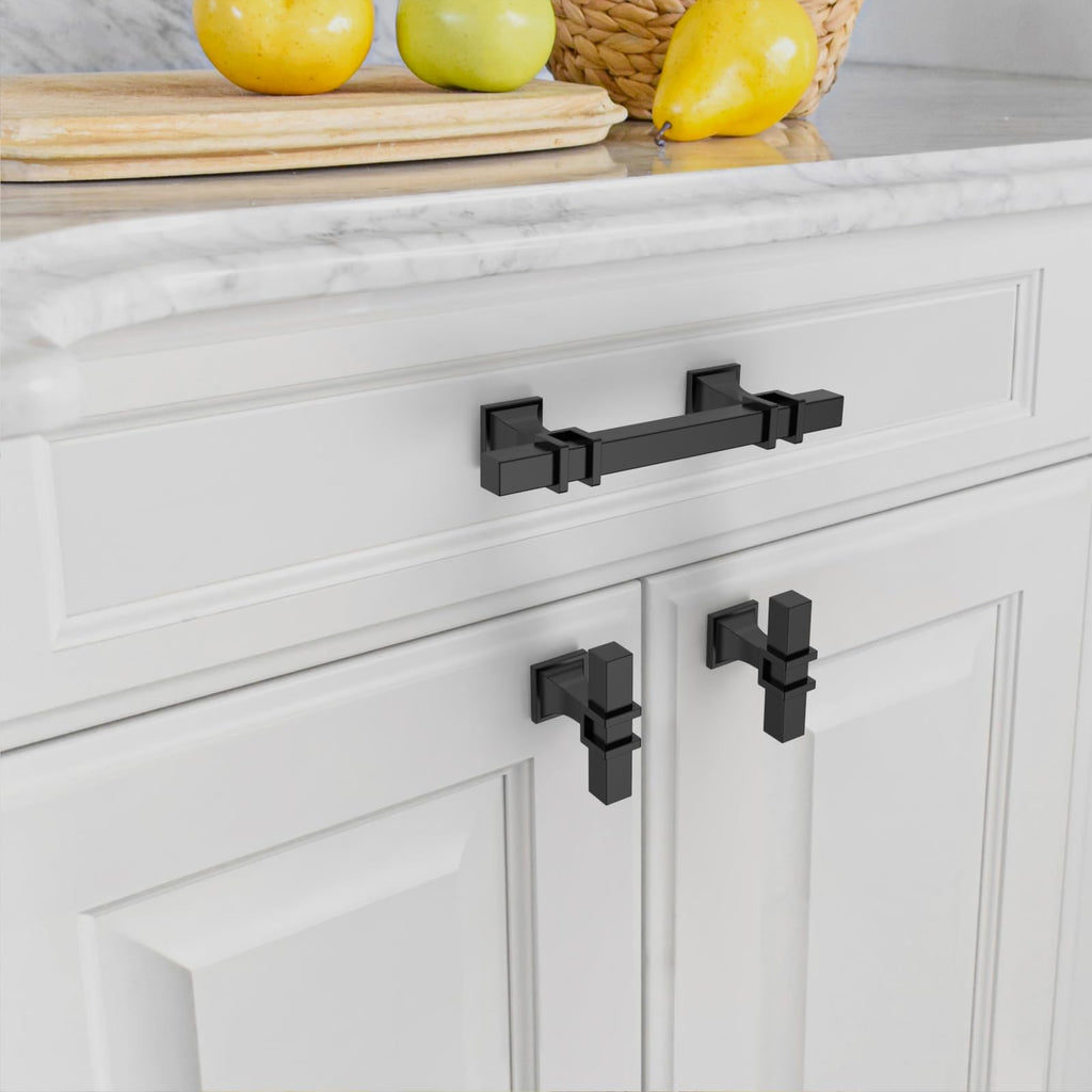 10 Pack Matte Black Cabinet Hardware - 3 Inch(76mm) Hole Center Drawer Pulls & Dresser - ZH0067