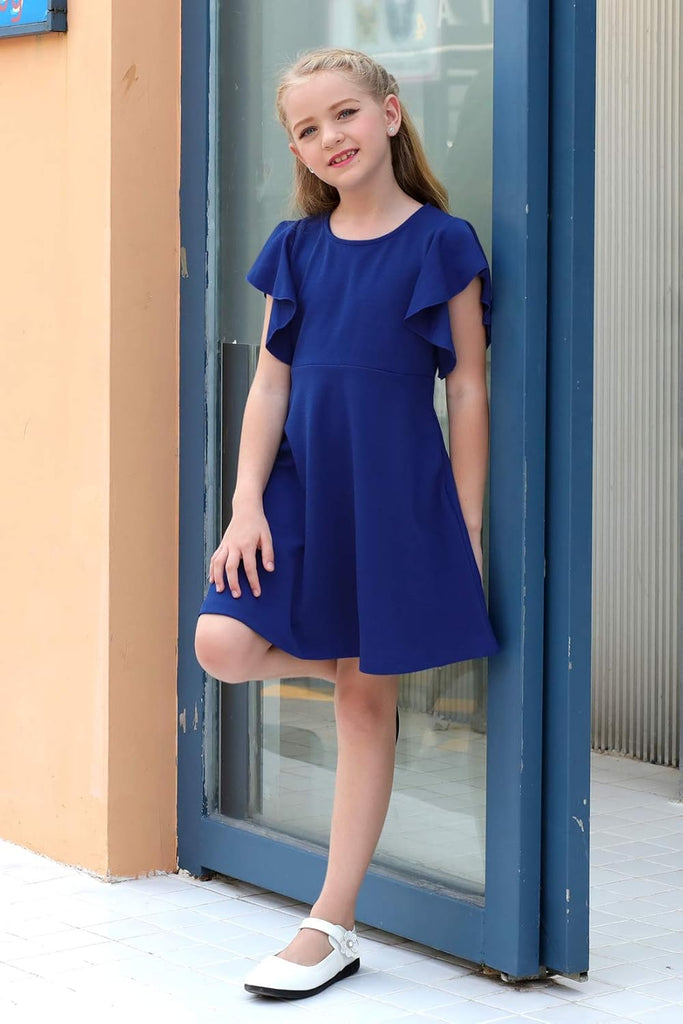 Girls Flutter Sleeve Swing A-Line Party Dress