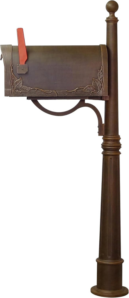 Floral Curbside Mailbox with Ashland Post - Copper Mailbox with Aluminum Post