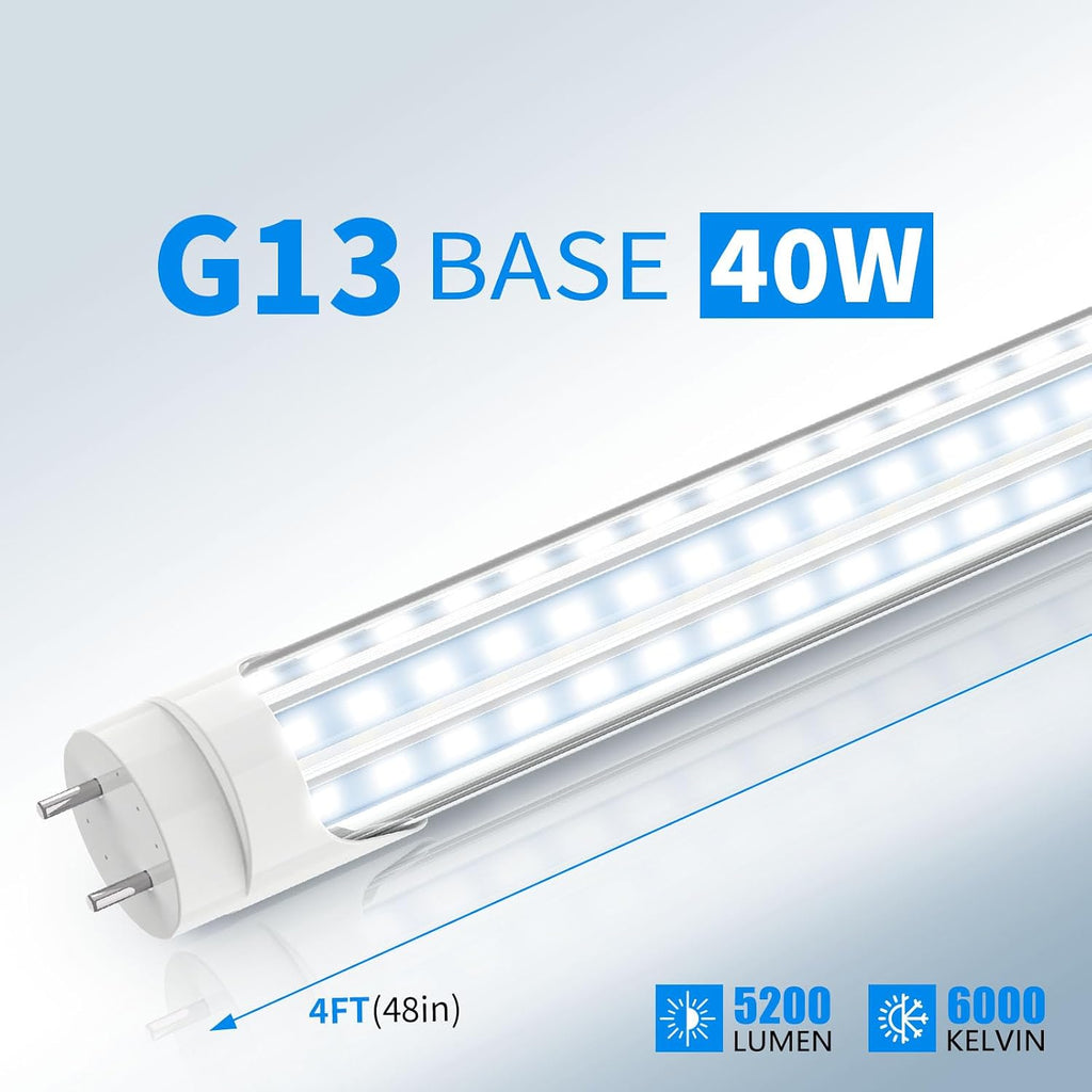 D-Shaped 4FT T8 LED Tube Light 40W 5200LM 6000K, Type A+B 12Pack