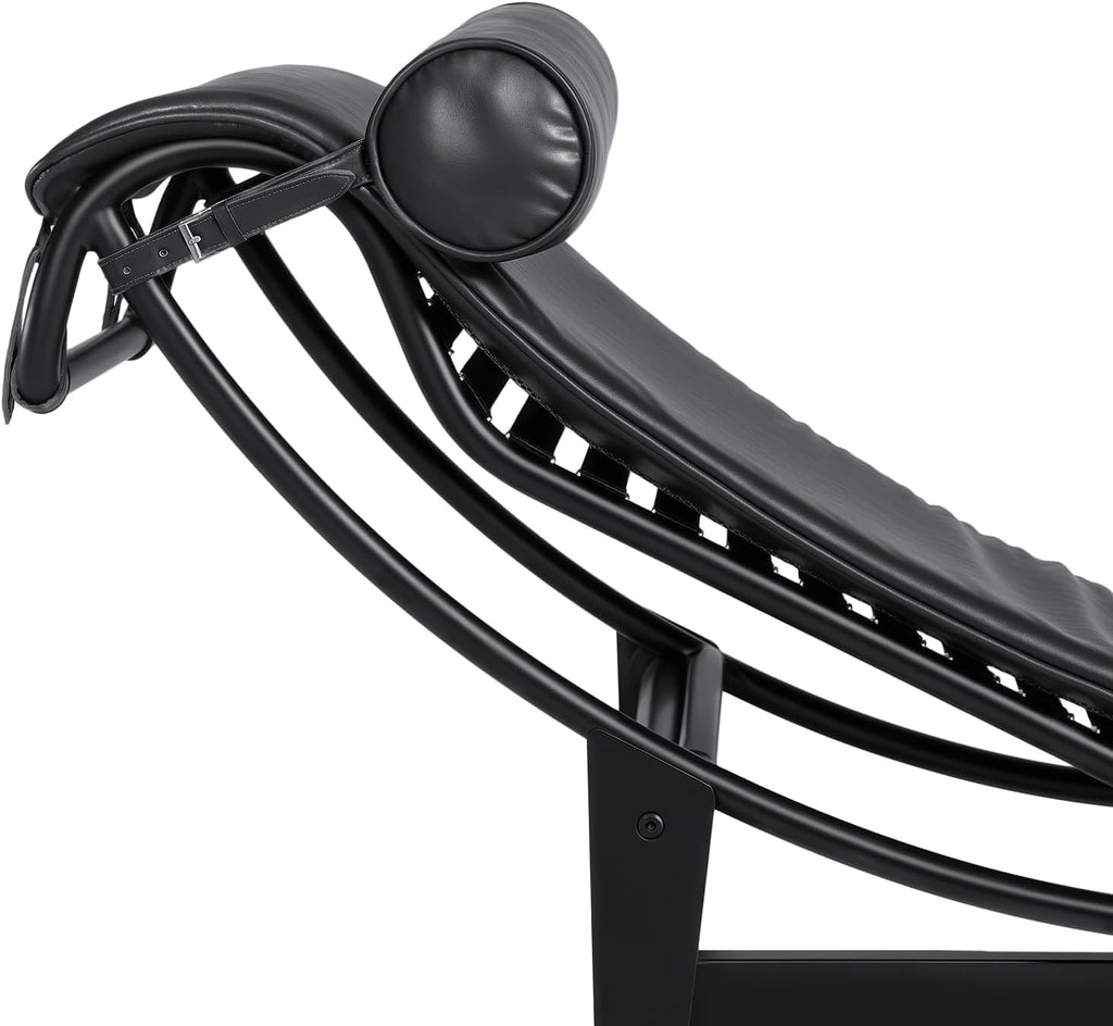 LC-4 Chaise Lounge Chair Floating Chair Black Faux Leather Mid Century Modern Design or Bedroom