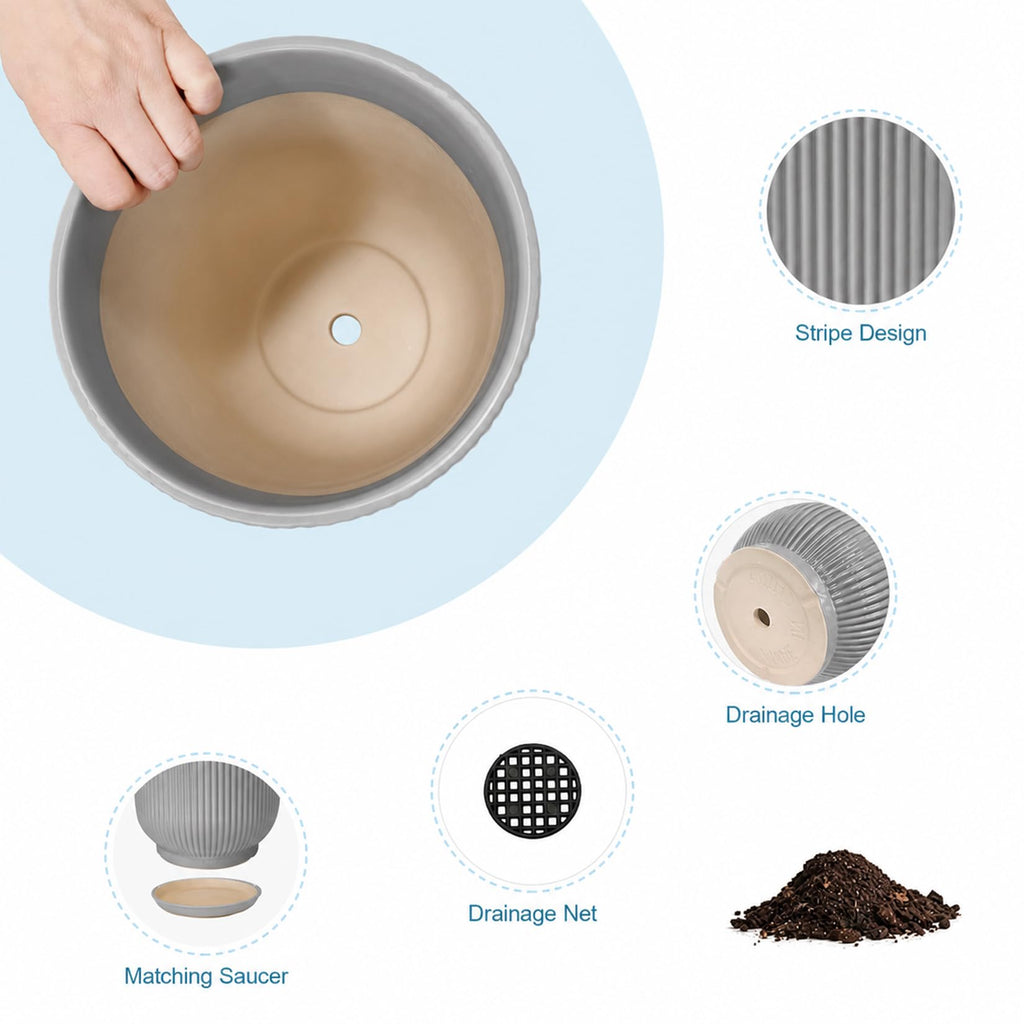 6 Inch Ceramic Pots for Plants, Heavy Plant Pot for Indoor Outdoor Plants, Large Plant Pot with Drainage Hole and