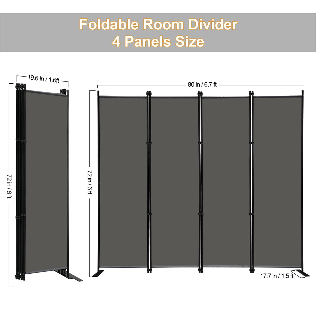 4 Panel Room Divider Screen 6Ft Tall Foldable Privacy Dividers