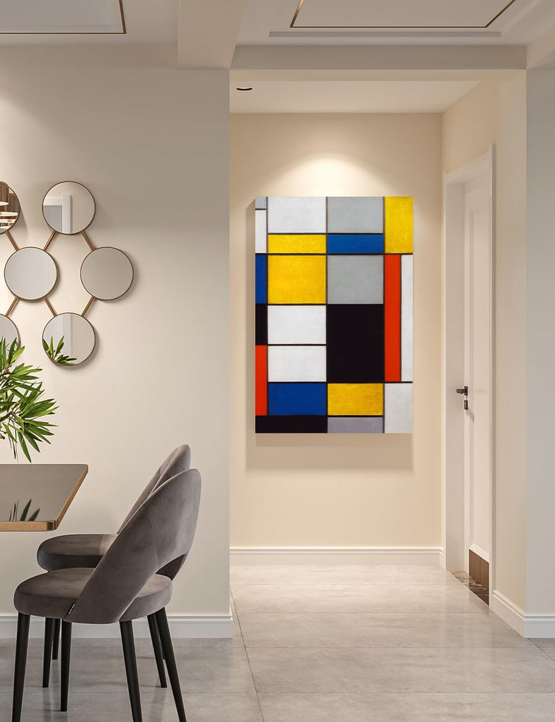 Large Mondrian Wall Art, Mondrian Print, Composition A, Size 36x24 in