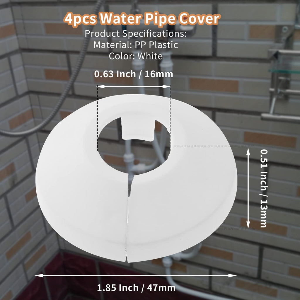 4pcs Pipe Cover Flange, Fits 0.63 Inch, PP Plastic, White