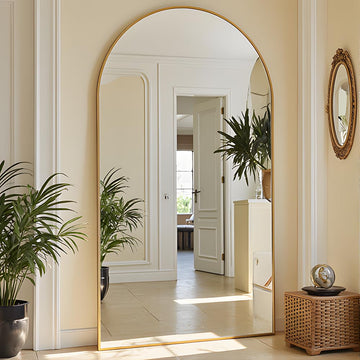 Floor Full Length Mirror 81"x41" Large Arched Full Body Mirror, Gold