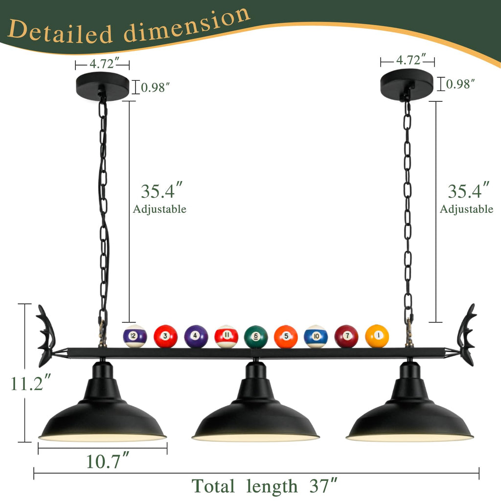 Pool Table Light, Billiard Light for 7' 8' 9' Pool Table, Hanging Billiards Light for Billiard Room, Game Room
