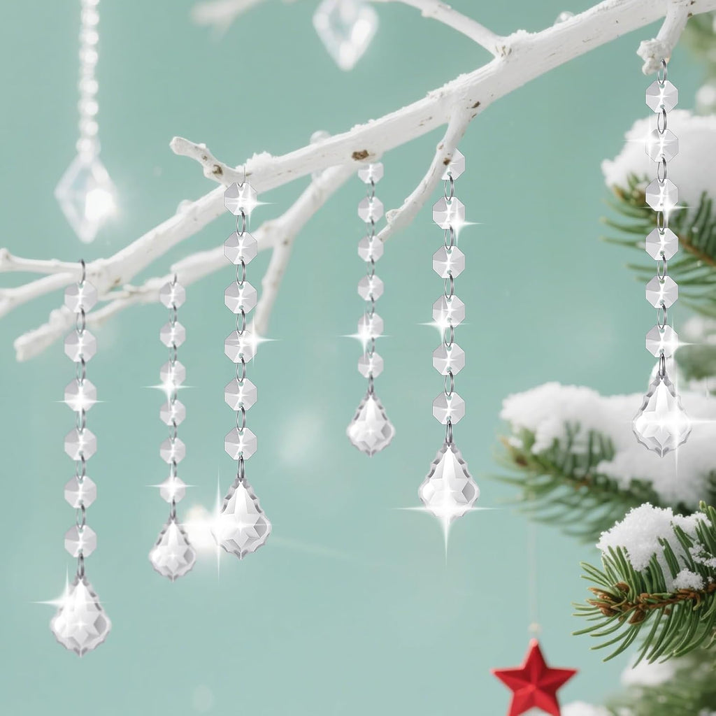 100 Pcs Clear Acrylic Crystal Ornament Beads Hanging Glass Crystals Clear Acrylic Prisms Pendant Ornaments for
