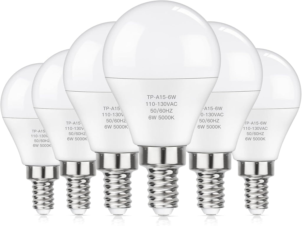 E12 LED 60W Equivalent Daylight White 5000K Ceiling Fan Bulbs, 600LM CRI 85+ Candelabra Bulbs Small Base, 6W