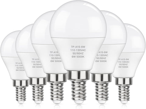 E12 LED 60W Equivalent Daylight White 5000K Ceiling Fan Bulbs, 600LM CRI 85+ Candelabra Bulbs Small Base, 6W