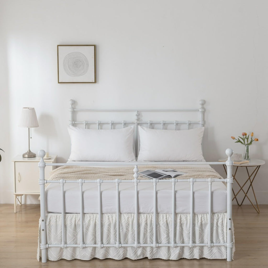 Tufted Bed Skirt Queen Size - Ruffled Bed Skirts with Split Corners