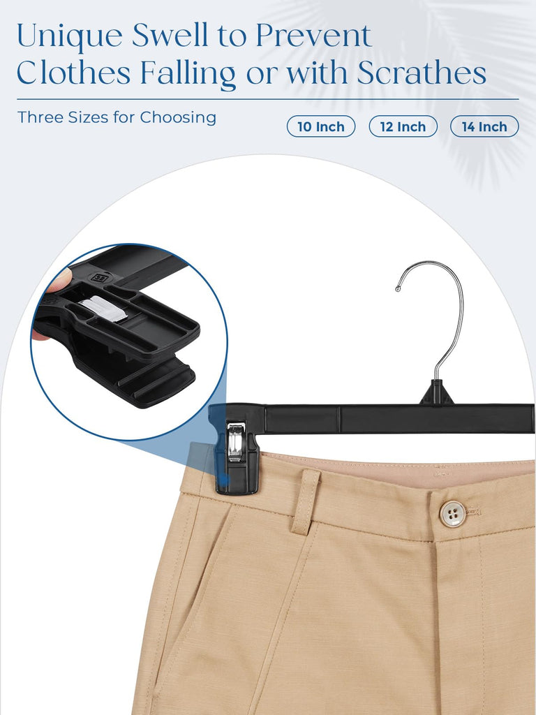 Smartor Black Pants Hangers 30 Pack, Skirt Hangers with Clips, 14 Inch