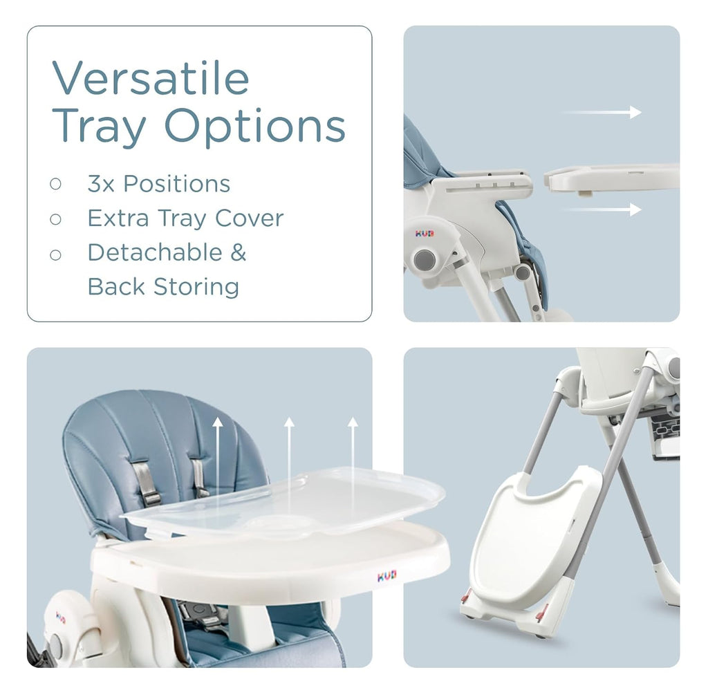 3-in-1 Foldable & Portable Baby High Chair with 2 Lockable Wheels(Blue) | 7 Height & 4 Recline Adjustable High Chairs