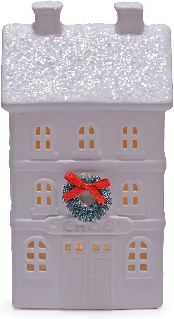 Feldstein Wreath Village LED Porcelain Figurines, 18 Piece Set