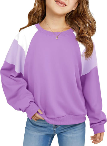 Girls Oversized Colorblock Sweatshirts Kids Fashion Fleece Drop Shoulder Pullover