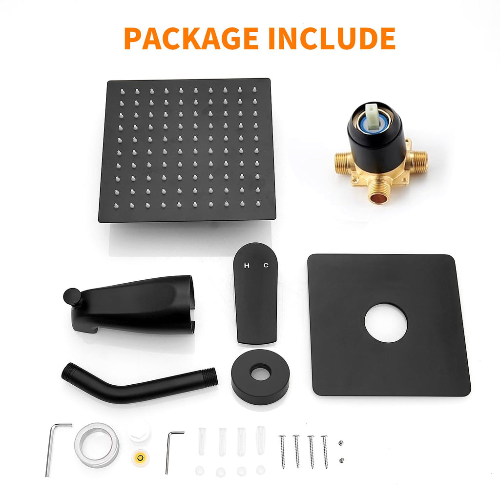 Tub Shower Faucet Set With Head & Spout Black