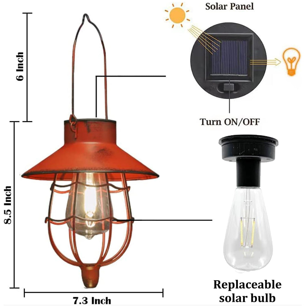 2 Pack Solar Lantern Hanging Waterproof Outdoor Metal Solar Lamp with Warm White Light Decorate for Yard Garden
