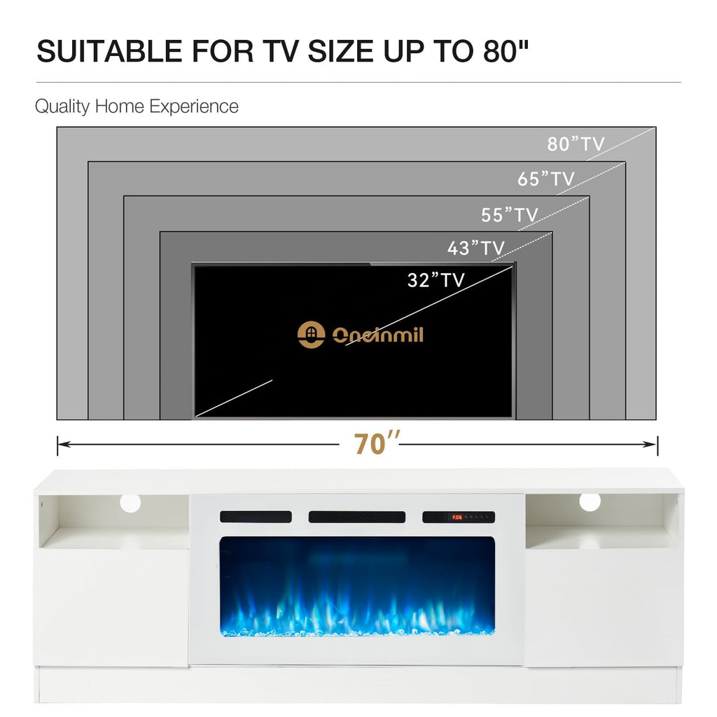 70" TV Stand with 36" Electric Fireplace, Large Modern Media Entertainment Center with Storage Cabinet and 12 Colors
