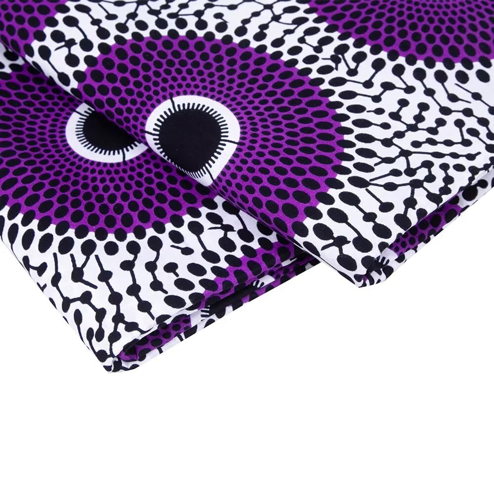 African Fabric 100% Cotton Purple White African Ankara Print Fabric 6 Yards One Piece 1542
