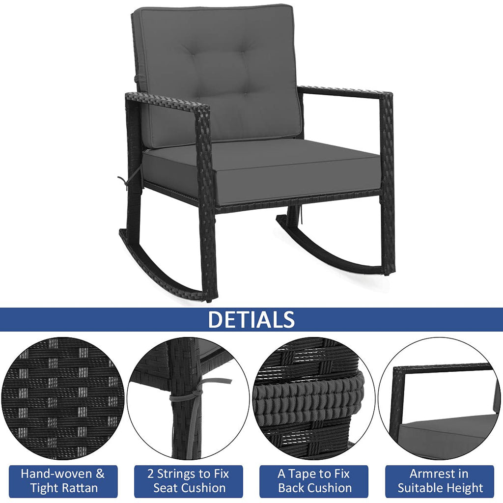 Outdoor Rocking Chair with 5" Thick Soft Cushions, Grey (2)