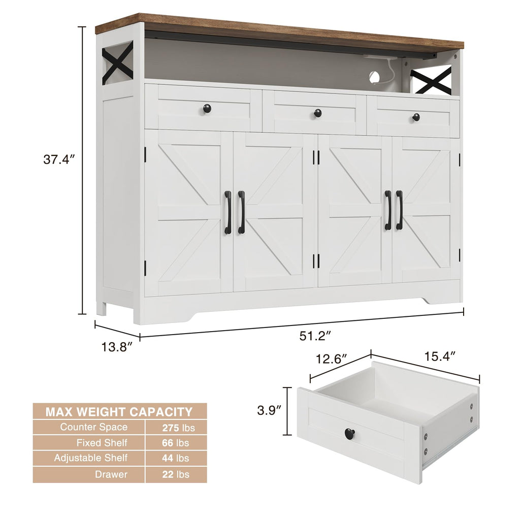 Farmhouse Buffet Cabinet with Drawers & Open Shelf, Sideboard