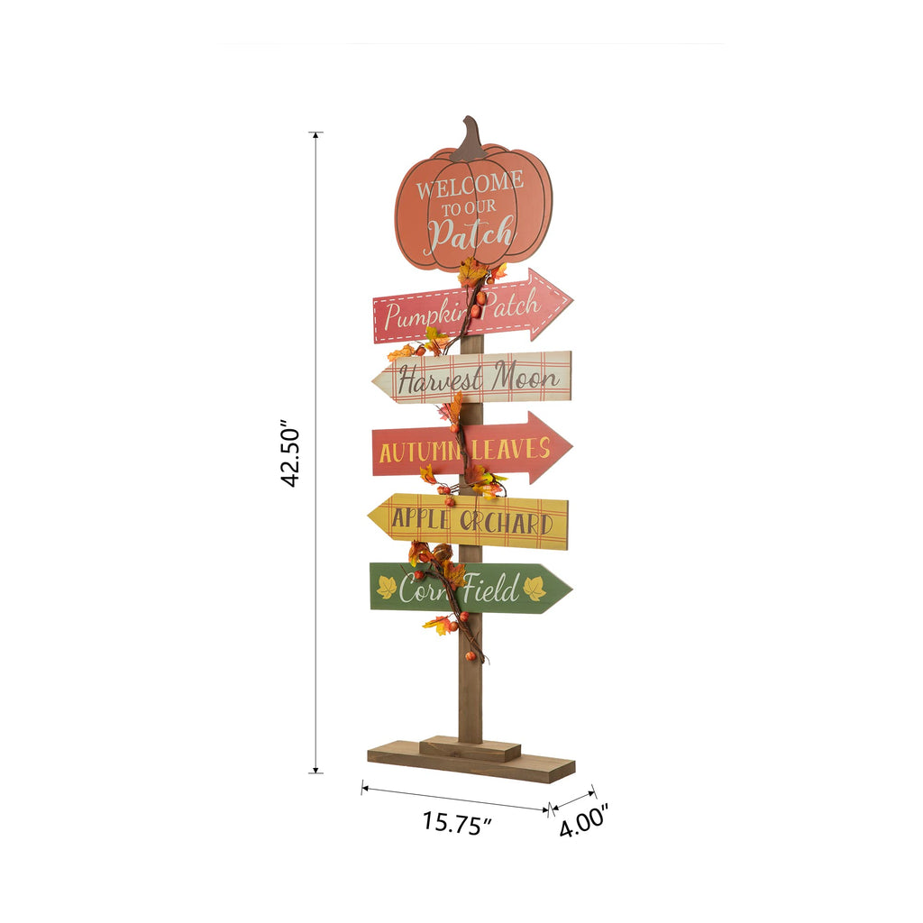 42.5"H Fall Wooden Pumpkin Patch Porch Decor, Rustic Fall Harvest Welcome to Our Patch Yard Sign, Farmhouse