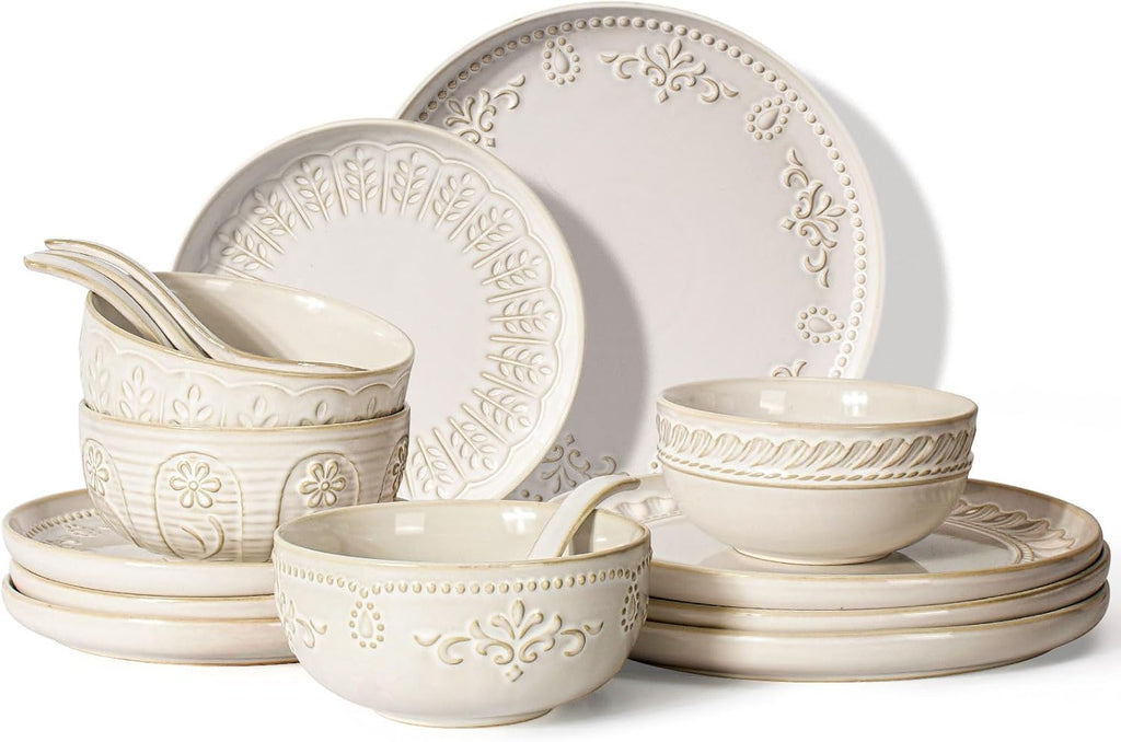 Plates And Bowls Sets, 16 Pieces Dinnerware Sets, Dish Set For 4, Ceramic Kitchen Bowl And Plate Set