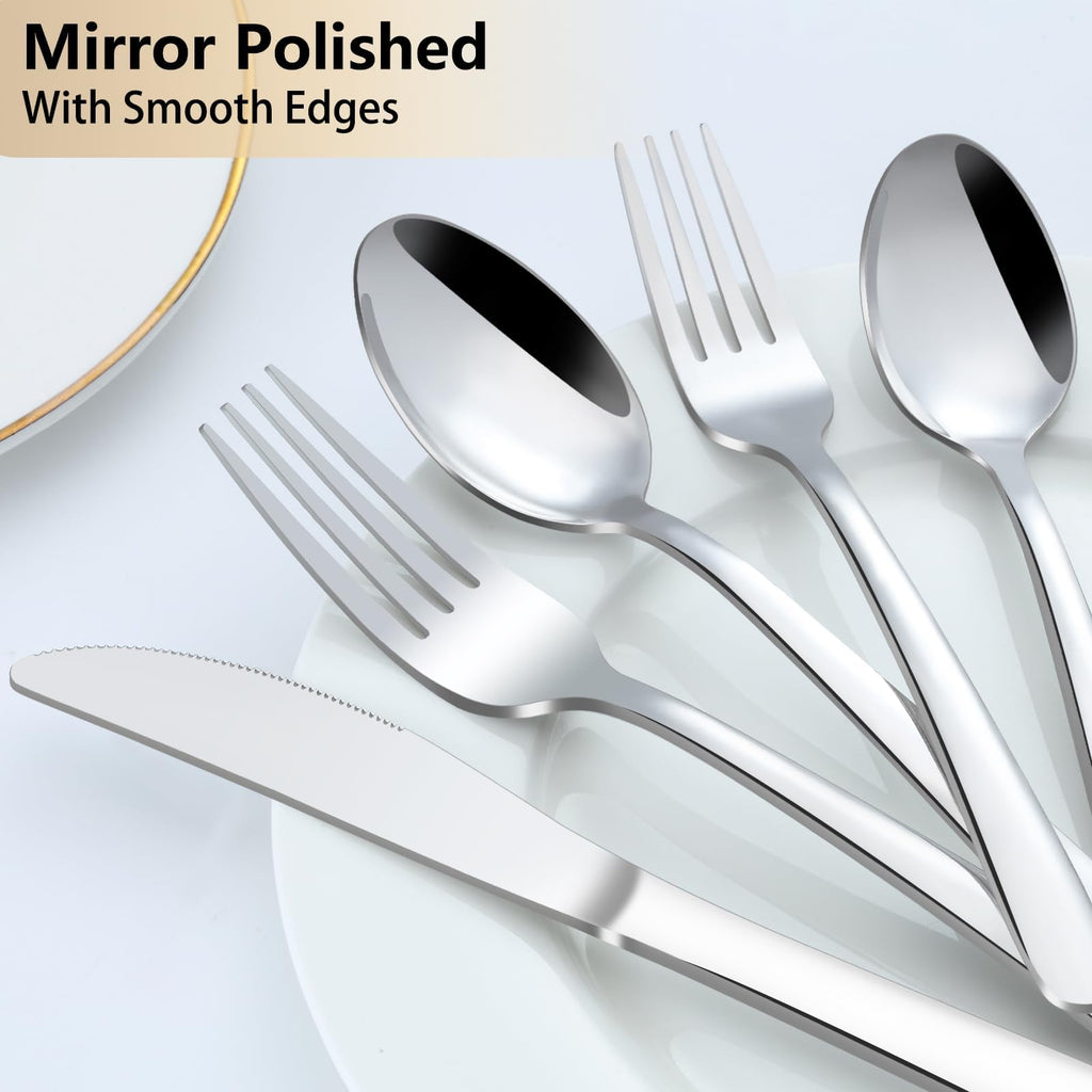 65-Piece Silverware Set with Serving Utensils - Mirror Polished Stainless Steel Flatware Set for 12, Elegant Dining