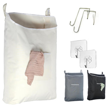 Over the Door Hanging Laundry hamper bag, 18x4.75x28", Beige-L